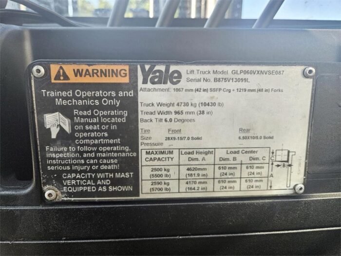 2013 Yale GLP060VX Pneumatic Tyre Forklift - Image 11