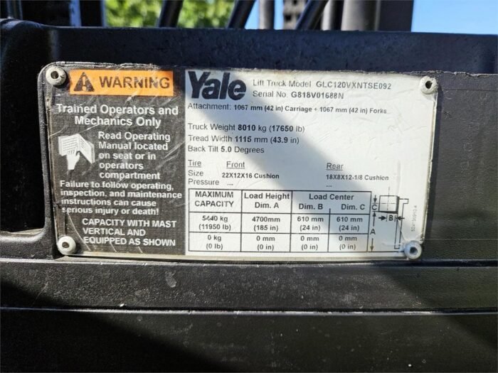 2015 Yale GLC120VX Forklift - Image 11
