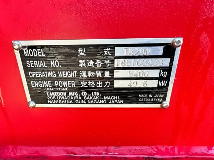 2016 Takeuchi TB290 Compact Mini Excavator - Image 9